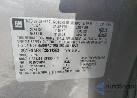 2012 Cadillac Srx Luxury Collection from USA, damaged, VIN 3GYFNAE35CS511263